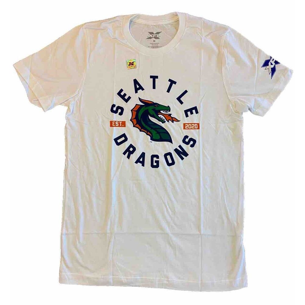 Seattle‎ Dragons Football XFL Men's T-Shirt Size Medium White Official Logo